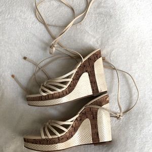 Louis Vuitton Ivory Cork Wedge Sandals Like New